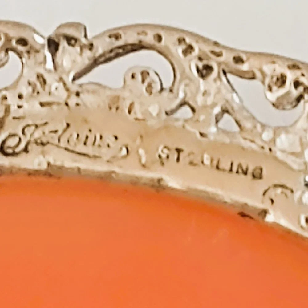 Jezlaine Vintage 925 Cameo Brooch Sterling Silver Scroll Design Gift for Mom